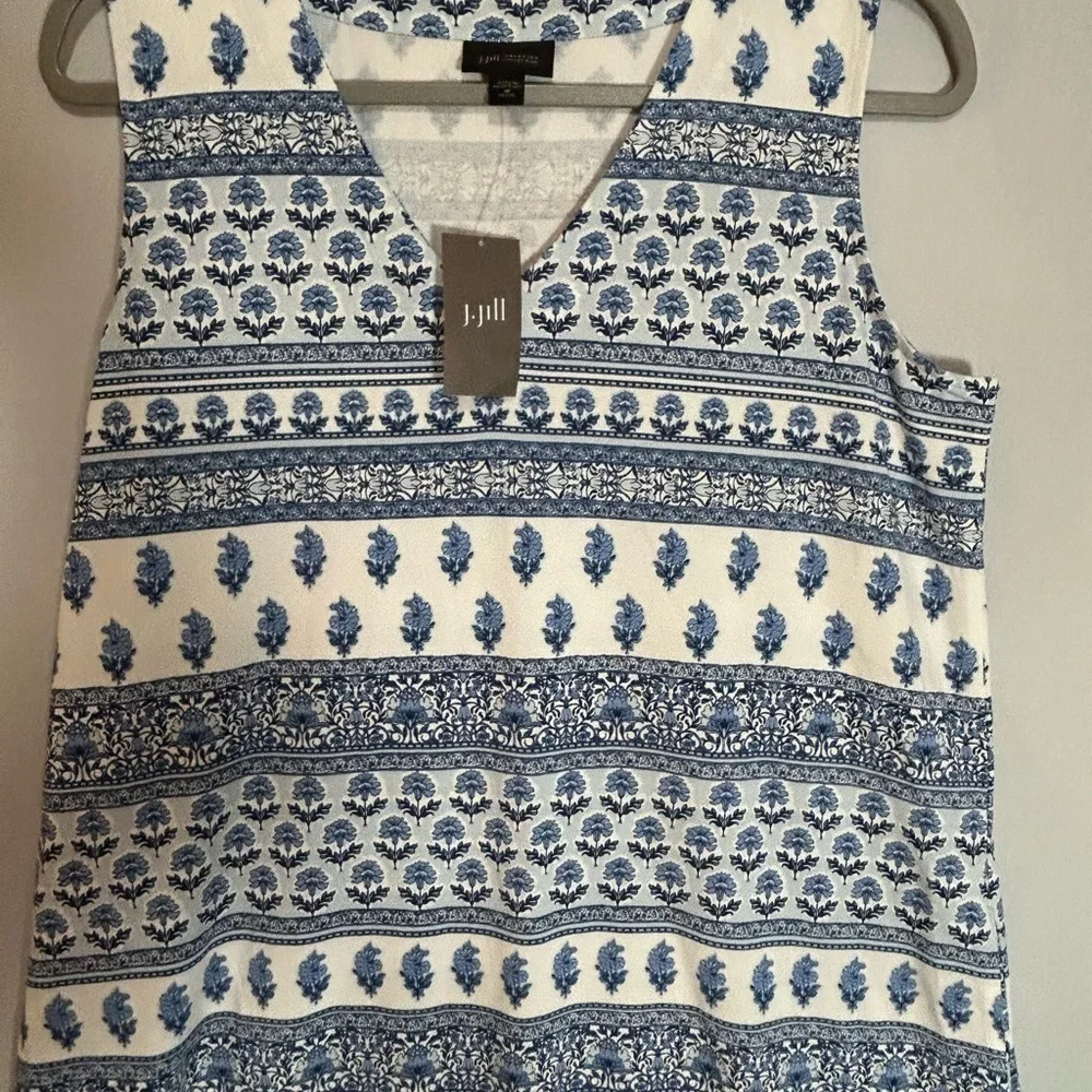 J. Jill Floral Blue and White V-Neck Dress NWT
